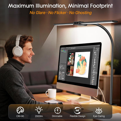 LED Desk Lamp for Home Office, 18W 2000LM Dual Head Architect Lamp