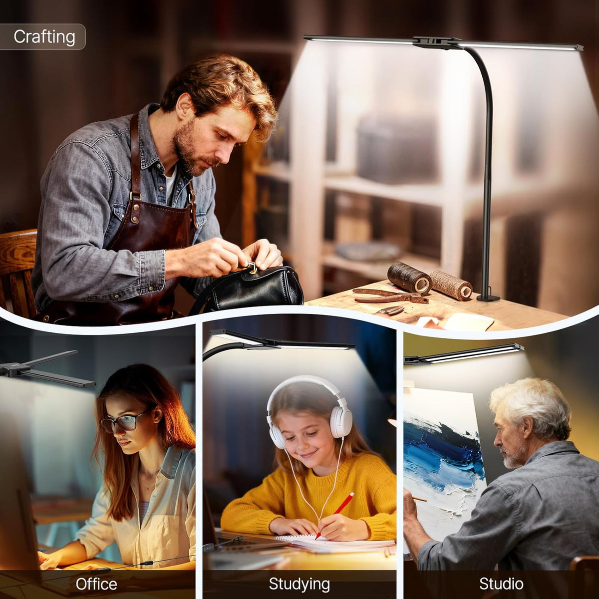 LED Desk Lamp for Home Office, 18W 2000LM Dual Head Architect Lamp