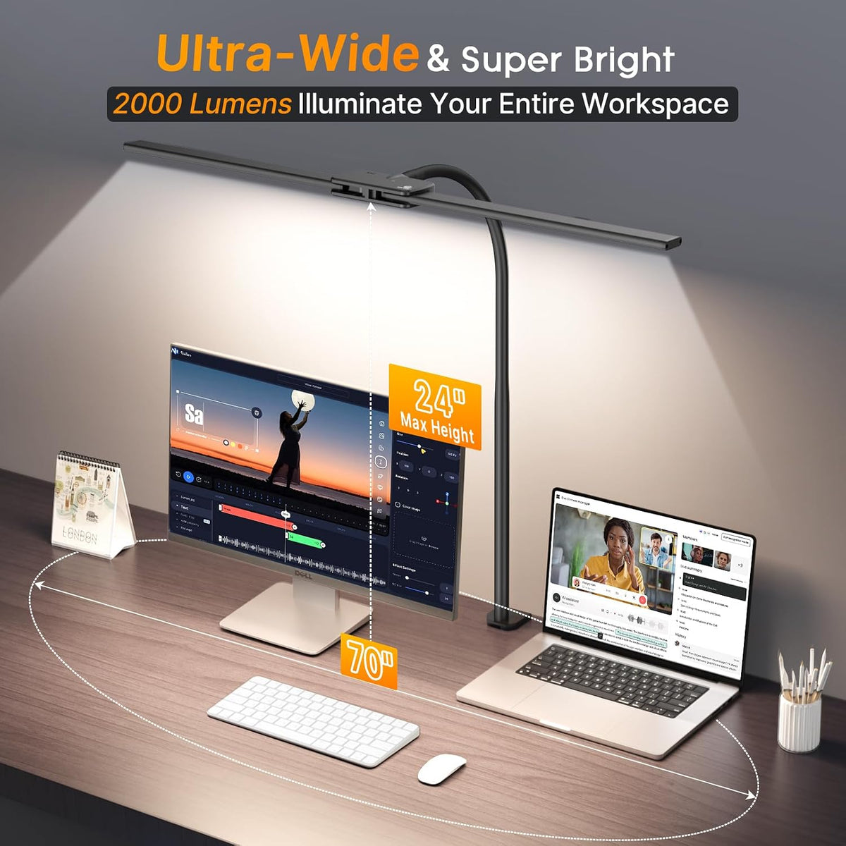 LED Desk Lamp for Home Office, 18W 2000LM Dual Head Architect Lamp