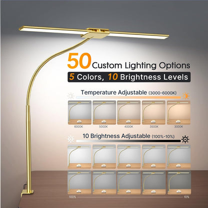 LED Desk Lamp for Home Office, 18W 2000LM Dual Head Architect Lamp