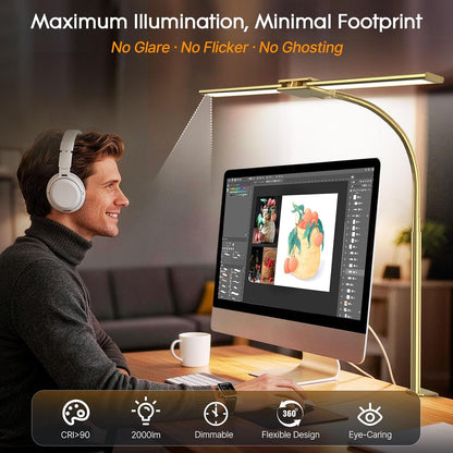 LED Desk Lamp for Home Office, 18W 2000LM Dual Head Architect Lamp