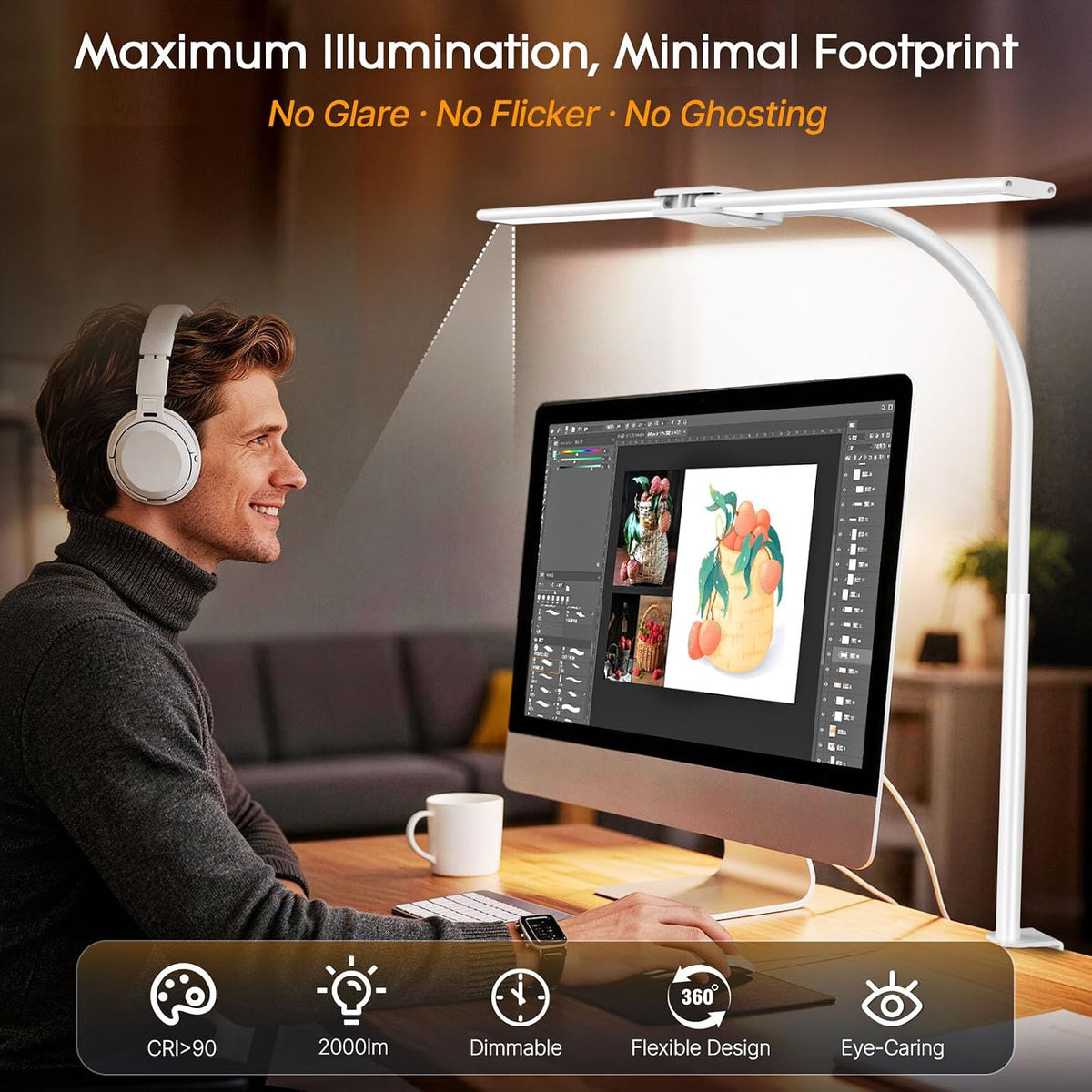 LED Desk Lamp for Home Office, 18W 2000LM Dual Head Architect Lamp