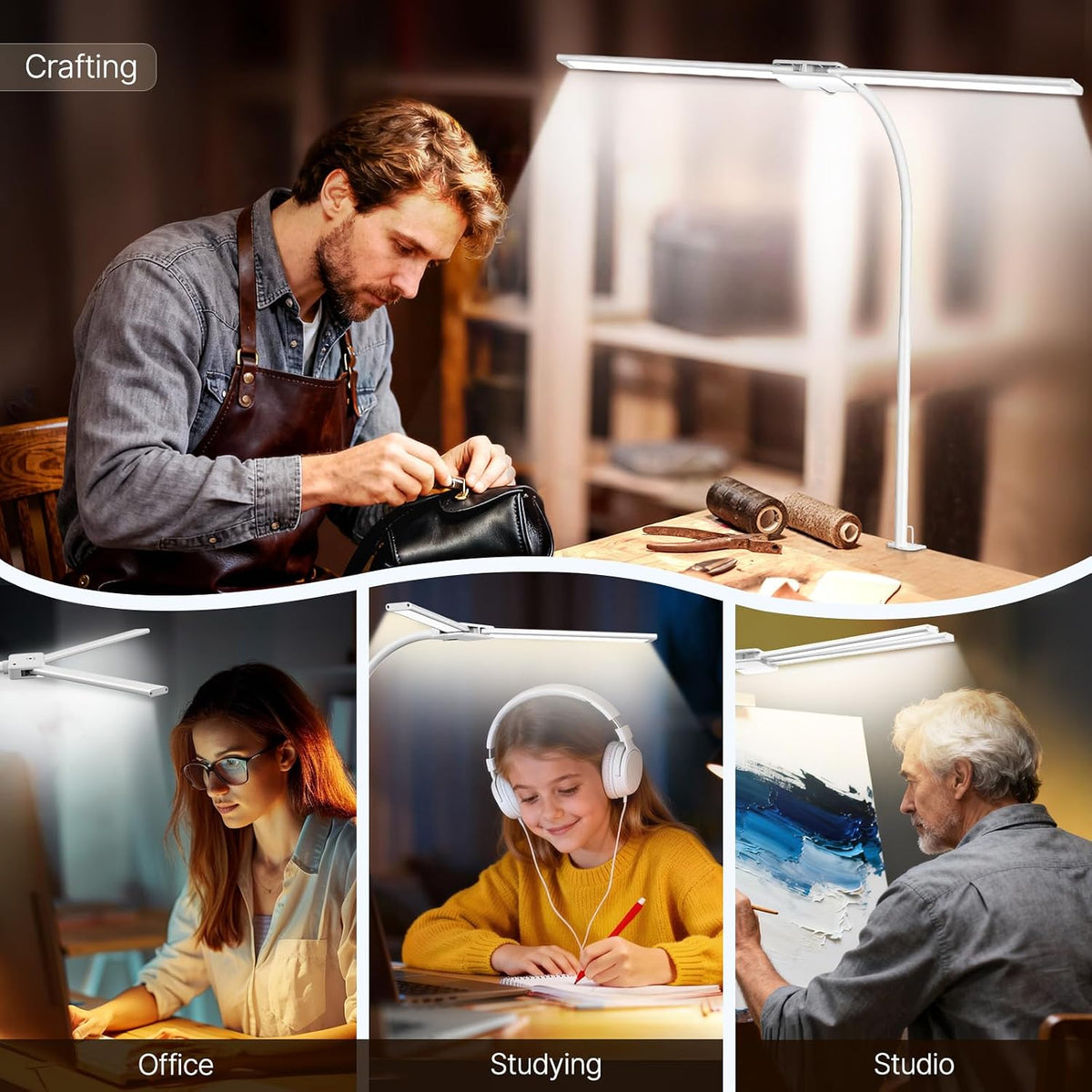 LED Desk Lamp for Home Office, 18W 2000LM Dual Head Architect Lamp