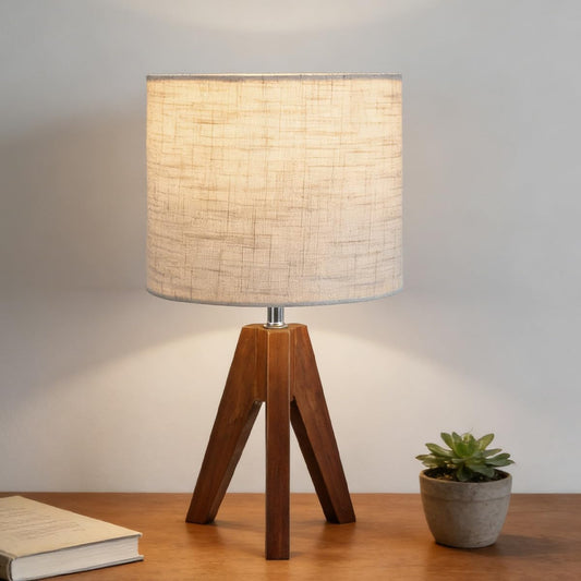 Tripod Table Lamp, Small Bedside Night Stand Lamp with 3 Colors, Decorative Lamp for Bedroom, Nursery, Living Room (Bulb Included) (Espresso Wood)