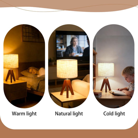 Tripod Table Lamp, Small Bedside Night Stand Lamp with 3 Colors, Decorative Lamp for Bedroom, Nursery, Living Room (Bulb Included) (Espresso Wood)