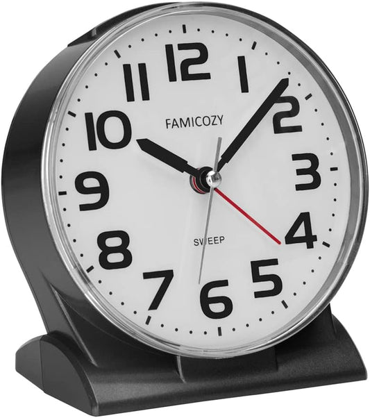 4.5" No Ticking Analog Alarm Clock,Silent Readable for Seniors,Easy to Set,Gradual Rise Alarm,Big Numbers,On/Off Switch on Side,Gentle Wake,Snooze Soft Backlight,Battery Operated,Black