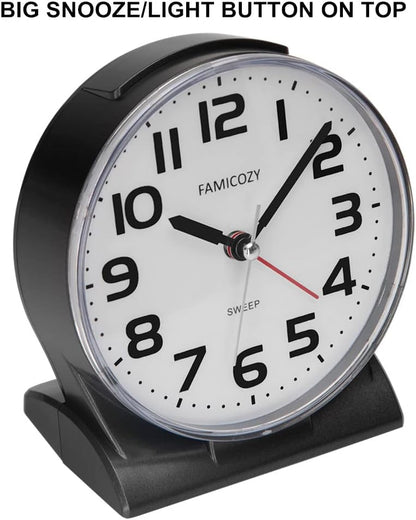 4.5" No Ticking Analog Alarm Clock,Silent Readable for Seniors,Easy to Set,Gradual Rise Alarm,Big Numbers,On/Off Switch on Side,Gentle Wake,Snooze Soft Backlight,Battery Operated,Black