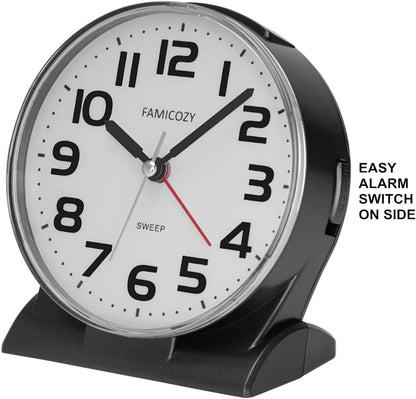 4.5" No Ticking Analog Alarm Clock,Silent Readable for Seniors,Easy to Set,Gradual Rise Alarm,Big Numbers,On/Off Switch on Side,Gentle Wake,Snooze Soft Backlight,Battery Operated,Black