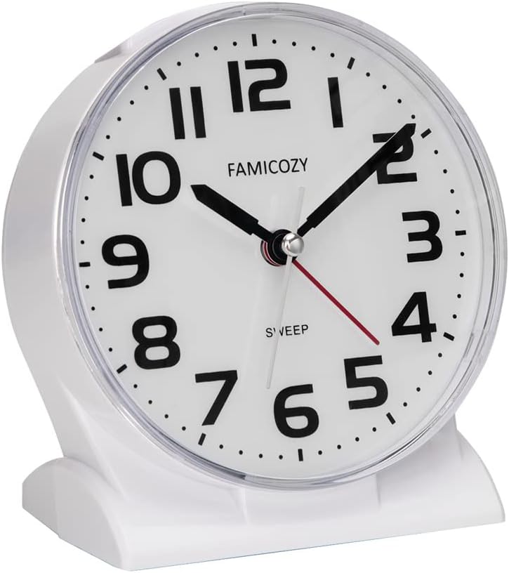 4.5" No Ticking Analog Alarm Clock,Silent Readable for Seniors,Easy to Set,Gradual Rise Alarm,Big Numbers,On/Off Switch on Side,Gentle Wake,Snooze Soft Backlight,Battery Operated,Black