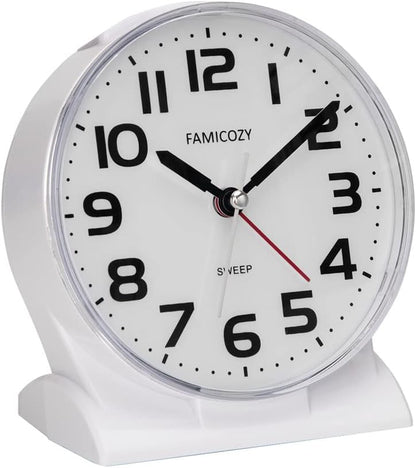 4.5" No Ticking Analog Alarm Clock,Silent Readable for Seniors,Easy to Set,Gradual Rise Alarm,Big Numbers,On/Off Switch on Side,Gentle Wake,Snooze Soft Backlight,Battery Operated,Black