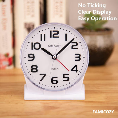 4.5" No Ticking Analog Alarm Clock,Silent Readable for Seniors,Easy to Set,Gradual Rise Alarm,Big Numbers,On/Off Switch on Side,Gentle Wake,Snooze Soft Backlight,Battery Operated,Black