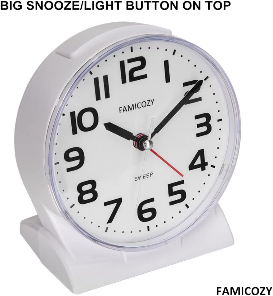 4.5" No Ticking Analog Alarm Clock,Silent Readable for Seniors,Easy to Set,Gradual Rise Alarm,Big Numbers,On/Off Switch on Side,Gentle Wake,Snooze Soft Backlight,Battery Operated,Black