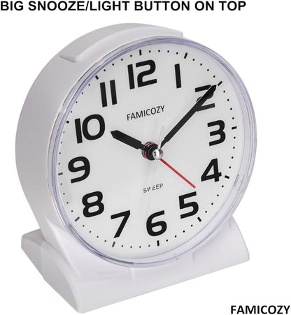 4.5" No Ticking Analog Alarm Clock,Silent Readable for Seniors,Easy to Set,Gradual Rise Alarm,Big Numbers,On/Off Switch on Side,Gentle Wake,Snooze Soft Backlight,Battery Operated,Black