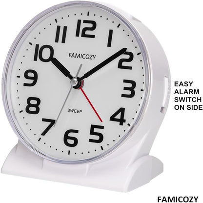 4.5" No Ticking Analog Alarm Clock,Silent Readable for Seniors,Easy to Set,Gradual Rise Alarm,Big Numbers,On/Off Switch on Side,Gentle Wake,Snooze Soft Backlight,Battery Operated,Black