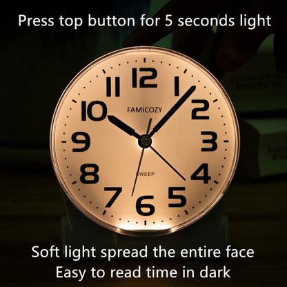 4.5" No Ticking Analog Alarm Clock,Silent Readable for Seniors,Easy to Set,Gradual Rise Alarm,Big Numbers,On/Off Switch on Side,Gentle Wake,Snooze Soft Backlight,Battery Operated,Black