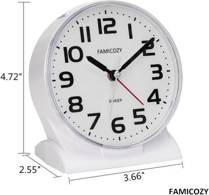 4.5" No Ticking Analog Alarm Clock,Silent Readable for Seniors,Easy to Set,Gradual Rise Alarm,Big Numbers,On/Off Switch on Side,Gentle Wake,Snooze Soft Backlight,Battery Operated,Black