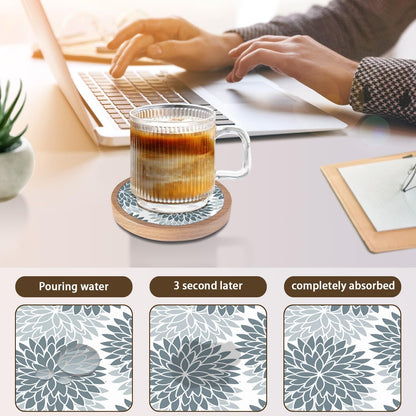 Wood Coasters Set of 4 with Holder, Cup Mat for Drinks, Absorbent Coasters with Felt Insert for Coffee Table Protection, Modern Style Home Dining Table Decor, 4.3" Black