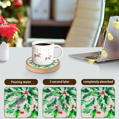 Wood Coasters Set of 4 with Holder, Cup Mat for Drinks, Absorbent Coasters with Felt Insert for Coffee Table Protection, Modern Style Home Dining Table Decor, 4.3" Black