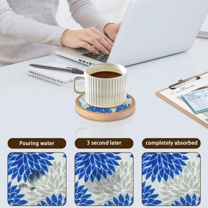 Wood Coasters Set of 4 with Holder, Cup Mat for Drinks, Absorbent Coasters with Felt Insert for Coffee Table Protection, Modern Style Home Dining Table Decor, 4.3" Black