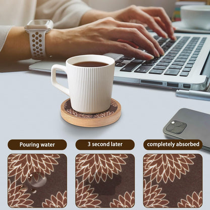 Wood Coasters Set of 4 with Holder, Cup Mat for Drinks, Absorbent Coasters with Felt Insert for Coffee Table Protection, Modern Style Home Dining Table Decor, 4.3" Black