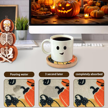 Wood Coasters Set of 4 with Holder, Cup Mat for Drinks, Absorbent Coasters with Felt Insert for Coffee Table Protection, Modern Style Home Dining Table Decor, 4.3" Black