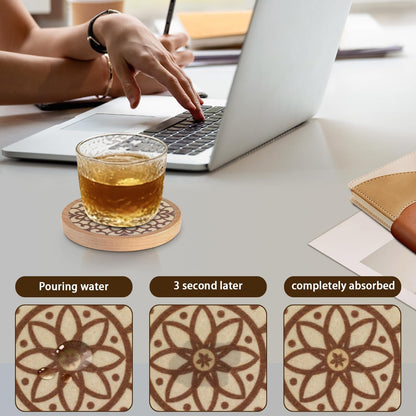 Wood Coasters Set of 4 with Holder, Cup Mat for Drinks, Absorbent Coasters with Felt Insert for Coffee Table Protection, Modern Style Home Dining Table Decor, 4.3" Black