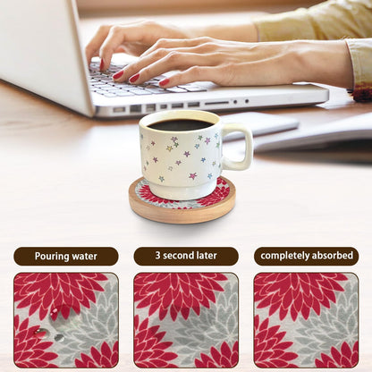 Wood Coasters Set of 4 with Holder, Cup Mat for Drinks, Absorbent Coasters with Felt Insert for Coffee Table Protection, Modern Style Home Dining Table Decor, 4.3" Black