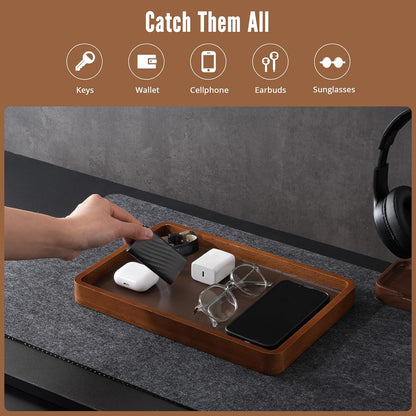 Wood Valet Tray for Men, Key Tray, Desk & Nightstand -DarkBrown
