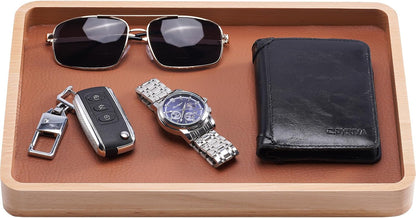 Wood Valet Tray for Men, Key Tray, Desk & Nightstand -DarkBrown