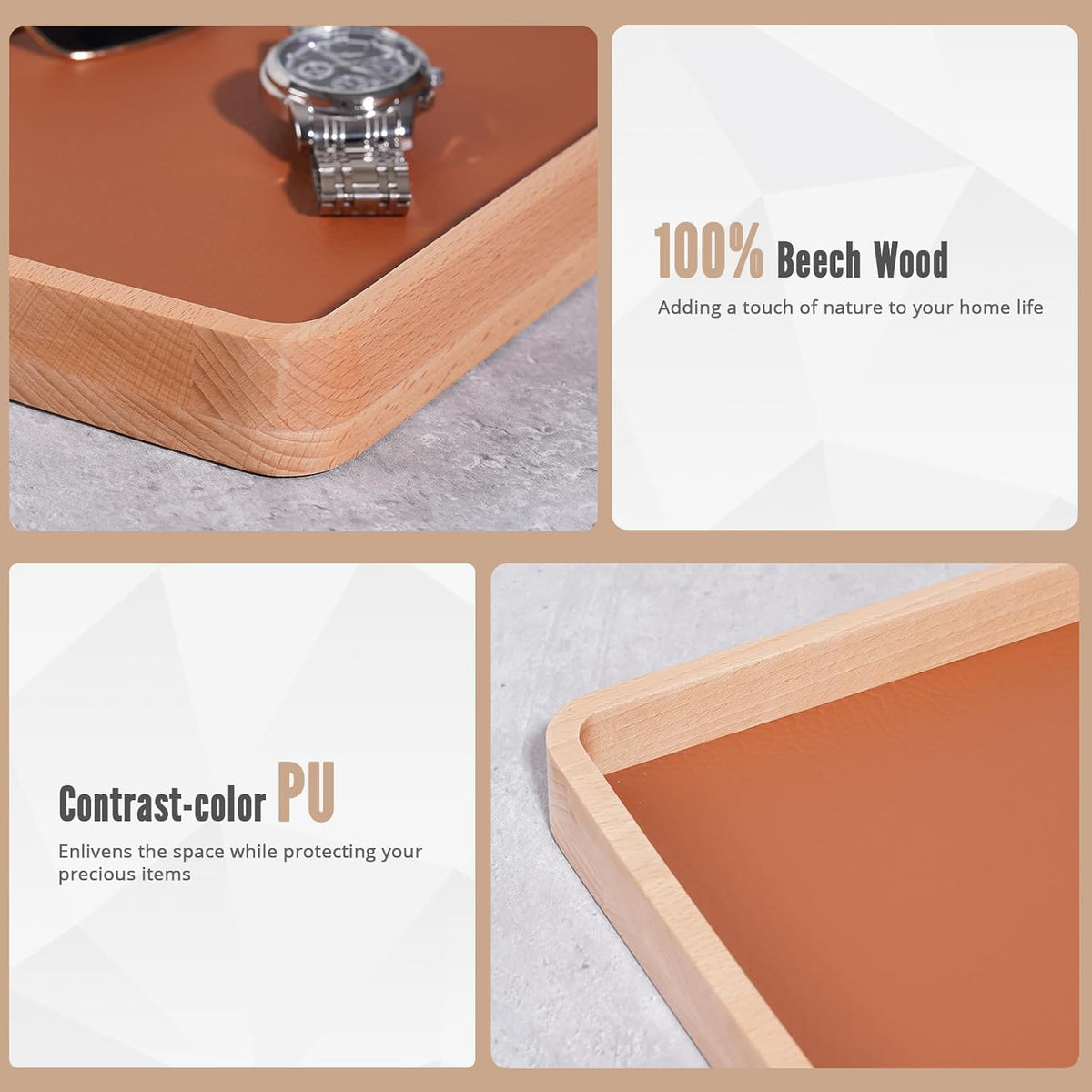 Wood Valet Tray for Men, Key Tray, Desk & Nightstand -DarkBrown