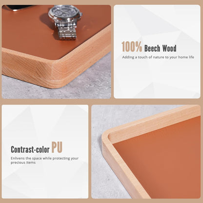 Wood Valet Tray for Men, Key Tray, Desk & Nightstand -DarkBrown