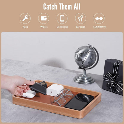 Wood Valet Tray for Men, Key Tray, Desk & Nightstand -DarkBrown