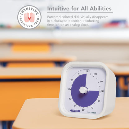 120 Minute MOD Education Edition ⁠— Visual Timer with Desktop Software for Kids Classroom Learning, Testing Timer, Study Tool and Office Meetings with Silent Operation (White - 120min)