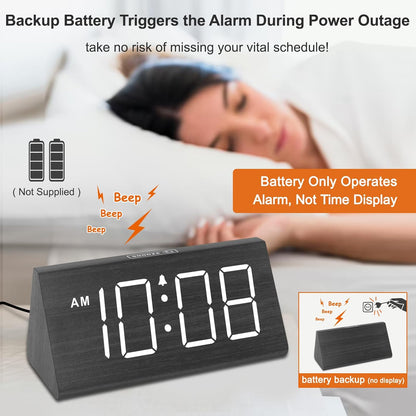 Wooden Digital Alarm Clock for Bedroom Living Room, Large Numbers