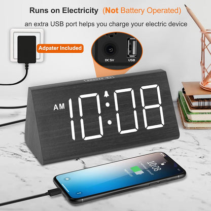 Wooden Digital Alarm Clock for Bedroom Living Room, Large Numbers