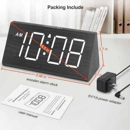 Wooden Digital Alarm Clock for Bedroom Living Room, Large Numbers