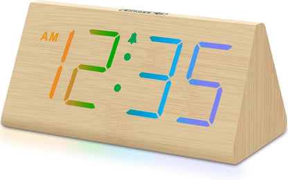 Wooden Digital Alarm Clock for Bedroom Living Room, Large Numbers
