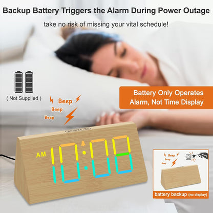Wooden Digital Alarm Clock for Bedroom Living Room, Large Numbers