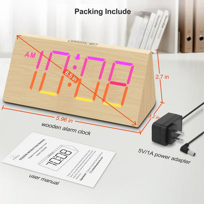 Wooden Digital Alarm Clock for Bedroom Living Room, Large Numbers