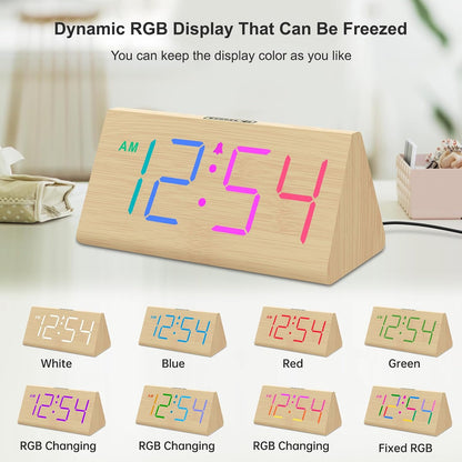 Wooden Digital Alarm Clock for Bedroom Living Room, Large Numbers