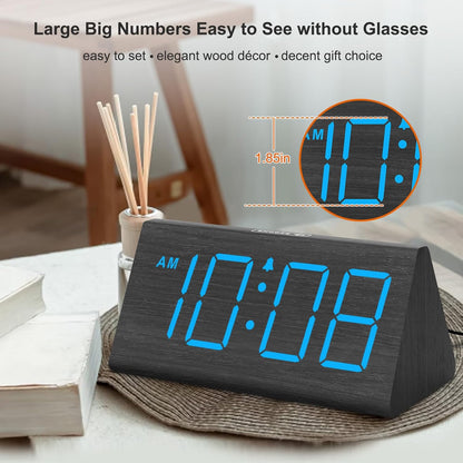 Wooden Digital Alarm Clock for Bedroom Living Room, Large Numbers