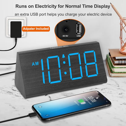 Wooden Digital Alarm Clock for Bedroom Living Room, Large Numbers