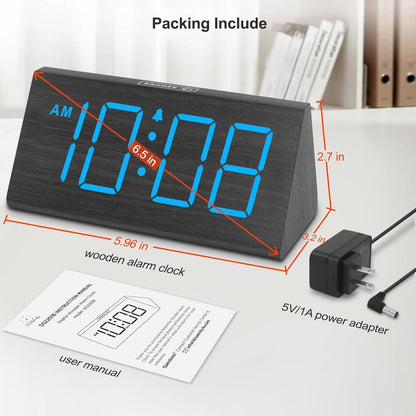 Wooden Digital Alarm Clock for Bedroom Living Room, Large Numbers