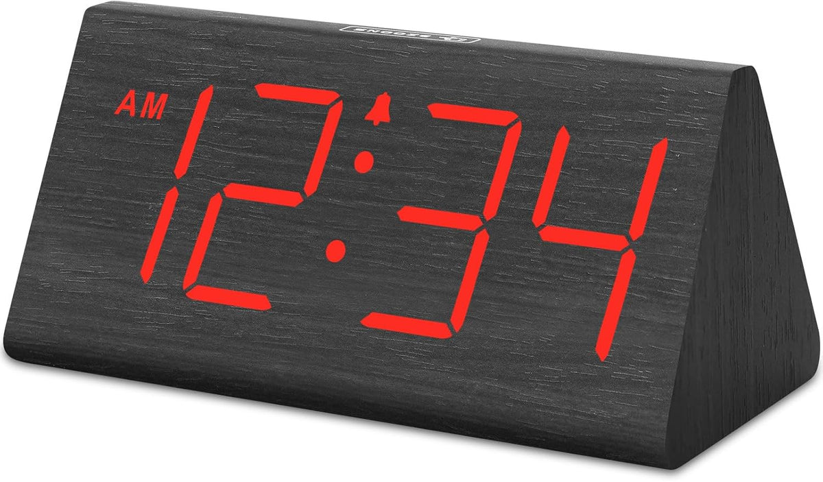 Wooden Digital Alarm Clock for Bedroom Living Room, Large Numbers