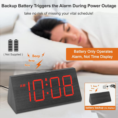 Wooden Digital Alarm Clock for Bedroom Living Room, Large Numbers