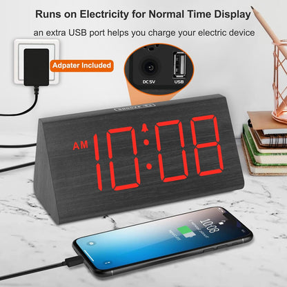 Wooden Digital Alarm Clock for Bedroom Living Room, Large Numbers