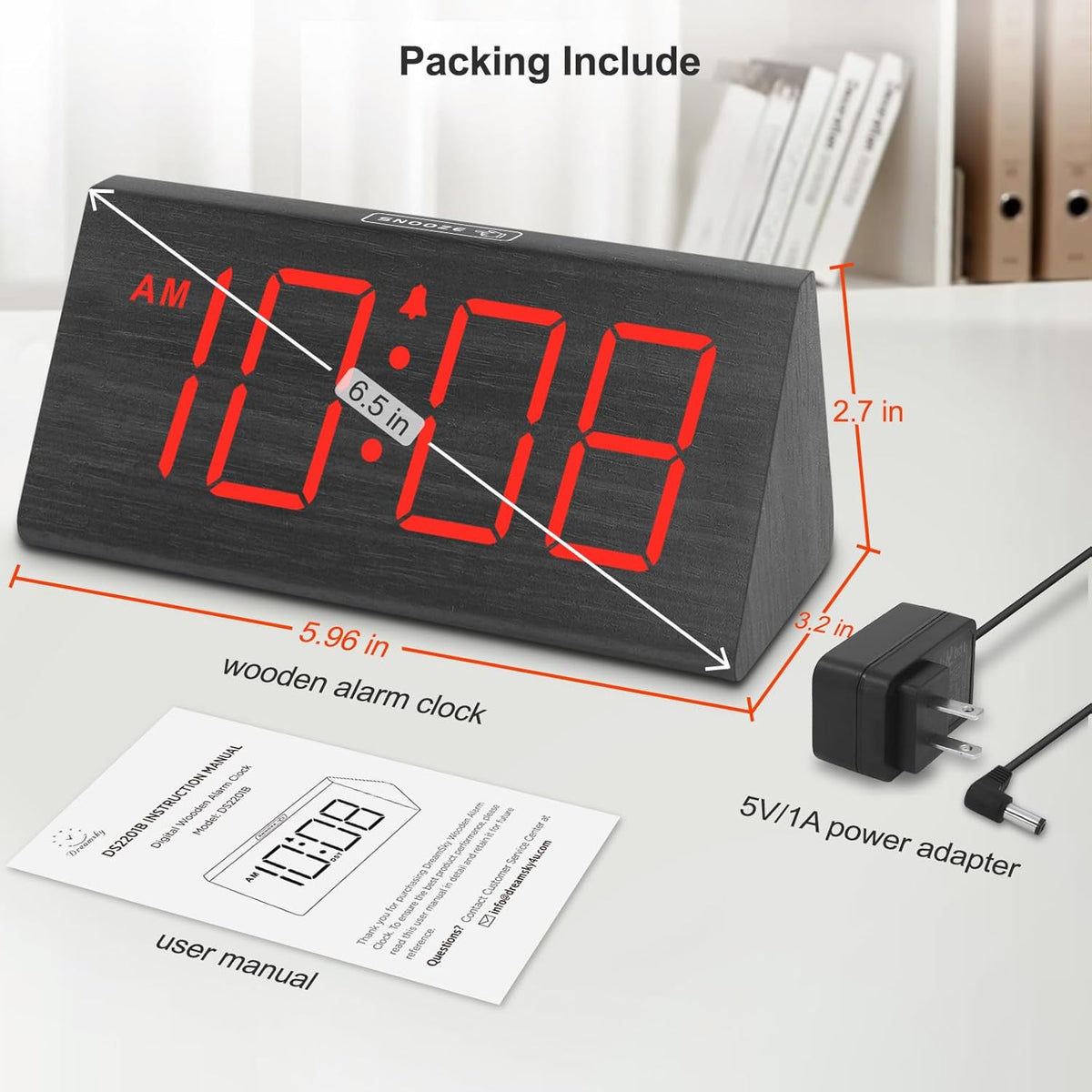 Wooden Digital Alarm Clock for Bedroom Living Room, Large Numbers