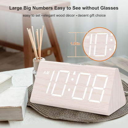 Wooden Digital Alarm Clock for Bedroom Living Room, Large Numbers