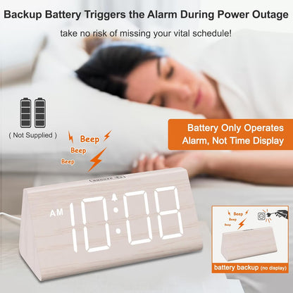Wooden Digital Alarm Clock for Bedroom Living Room, Large Numbers