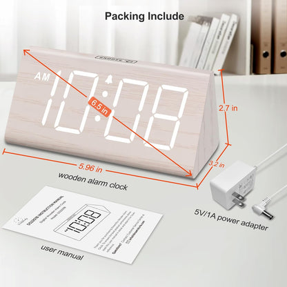 Wooden Digital Alarm Clock for Bedroom Living Room, Large Numbers